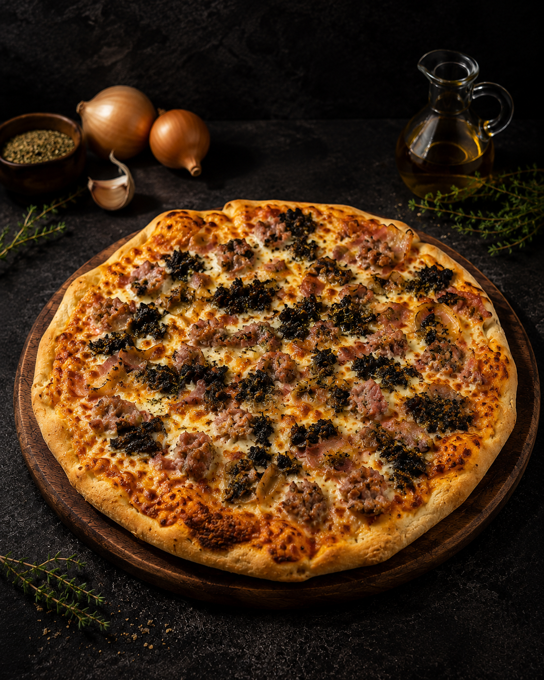 pizza blanc y negre en Pizzeria Vila de Càlig